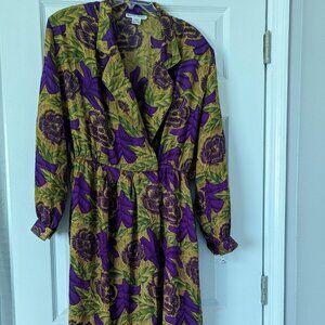 Hana Sung Silk Dress with shoulder Pads Abstract Floral